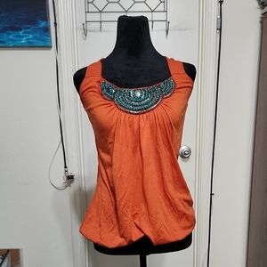 Orange Beaded Women's Top